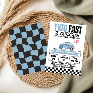 Twee snel 2 nieuwsgierige blauwe vintage auto verj kaart