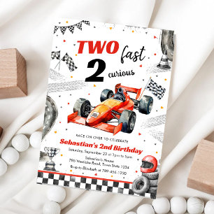 Twee snel 2 nieuwsgierige raceauto verjaardagsuitn kaart