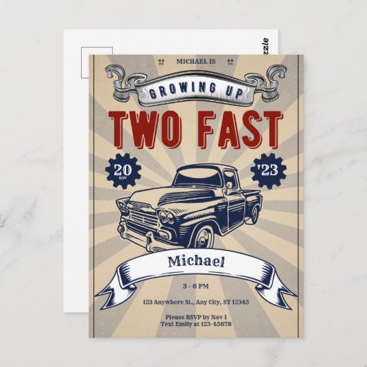 Twee Snel 2e Verjaardag Jongen Auto Goedkope Uitno Briefkaart (Voorkant / Achterkant)