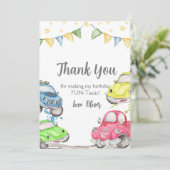 Twee Snel 2e Verjaardagsraceauto Bedankkaart (Staand voorkant)