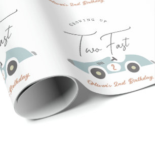 Twee Snel Blauwe Race Auto Jongen 2de Verjaardag Cadeaupapier