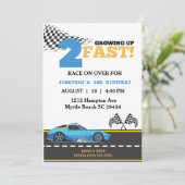Twee Snel Blue Race Car Boy 2e verjaardag Kaart (Staand voorkant)