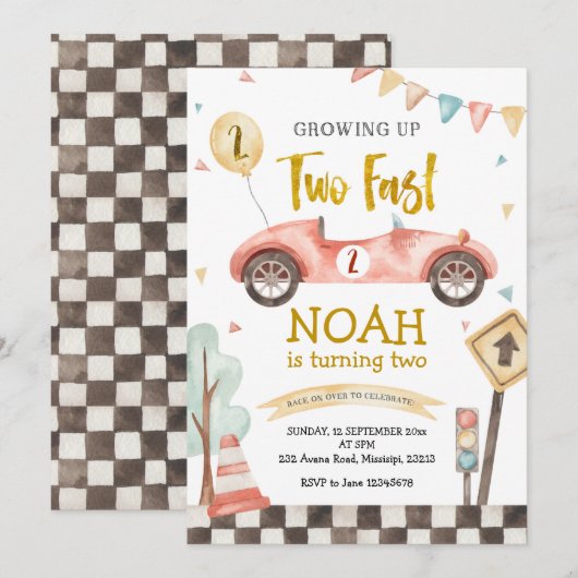 Twee Snel Jongen Tweede Verjaardag Reuzenwagen Kaart (Voorkant / Achterkant)