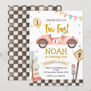 Twee Snel Jongen Tweede Verjaardag Reuzenwagen Kaart