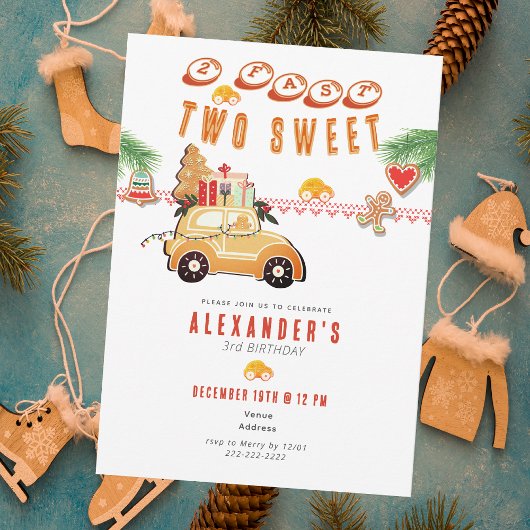 Twee Snel Kerst Gingerbread Auto 2e Verjaardag Kaart