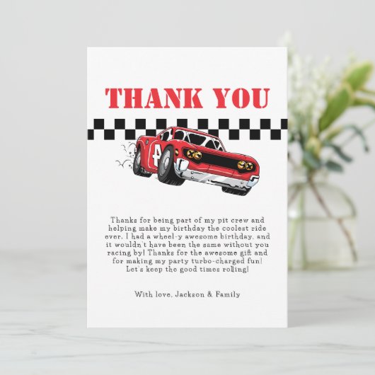 Twee Snel Moderne Rode Race Auto Jongen 2de Verjaa Bedankkaart (Staand voorkant)