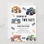 Twee Snel Monstertrucks 2de Verjaardagsfeestje Kaart (Voorkant)