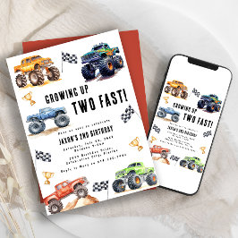 Twee Snel Monstertrucks 2e Verjaardagsfeestje Kaart