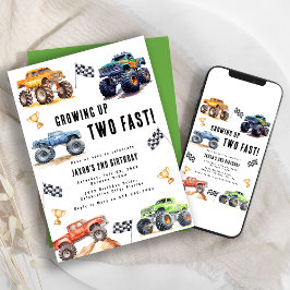 Twee Snel Monstertrucks 2e Verjaardagsfeestje Kaart