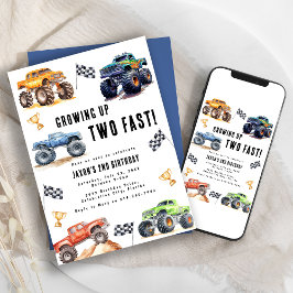 Twee Snel Monstertrucks 2e Verjaardagsfeestje Kaart