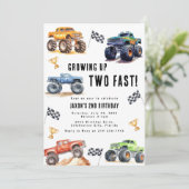 Twee Snel Monstertrucks 2e Verjaardagsfeestje Kaart (Staand voorkant)