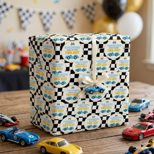 Twee Snel Race Auto 2de Verjaardagsfeestje Cadeaupapier