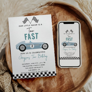 Twee Snel Race Auto Jongen 2e Verjaardagsfeestje E Kaart