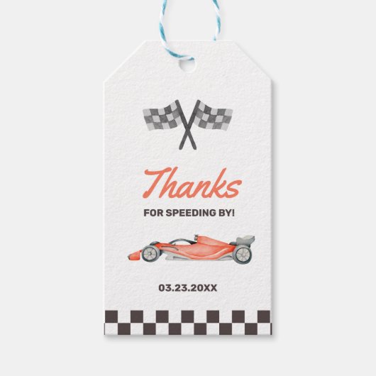 Twee Snel Race Car 2nd Boy's Birthday Party Cadeaulabel (Voorkant)