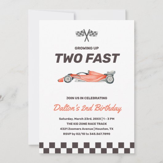 Twee Snel Race Car 2nd Boy's Birthday Party Kaart (Voorkant)