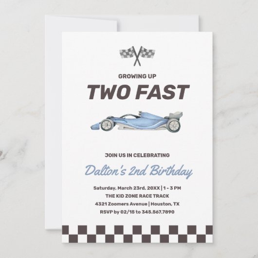 Twee Snel Race Car 2nd Boy's Birthday Party Kaart (Voorkant)