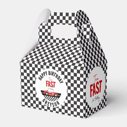 Twee Snel Race Car Boy 2e verjaardag Bedankdoosjes (Achterkant)
