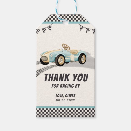 Twee Snel Race Car Boy 2e verjaardag Cadeaulabel (Voorkant)