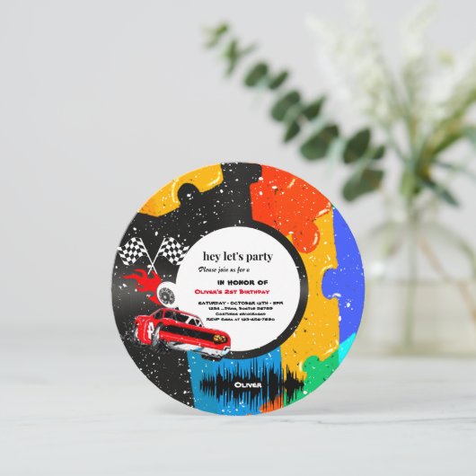 Twee Snel Race Car Boy 2e verjaardag Invitati Kaart (Staand voorkant)