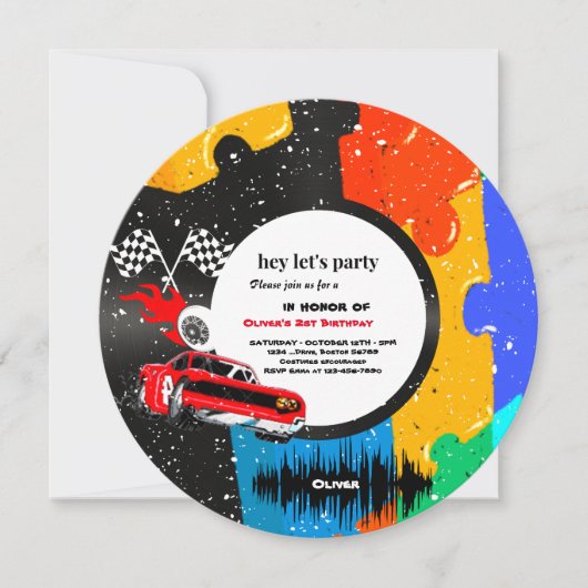 Twee Snel Race Car Boy 2e verjaardag Invitati Kaart (Voorkant)
