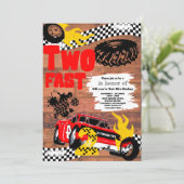 Twee Snel Race Car Boy 2e verjaardag Invitati Kaart (Staand voorkant)