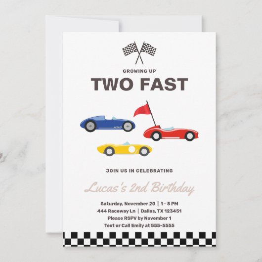 Twee Snel Race Car Boy 2e verjaardag Kaart (Voorkant)