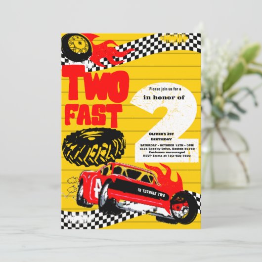 Twee Snel Race Car Boy 2e verjaardag Kaart (Staand voorkant)