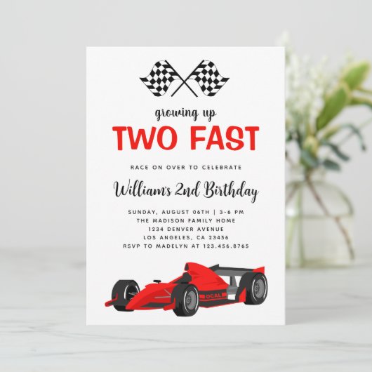 Twee Snel Race Car Boy 2e verjaardag Kaart (Staand voorkant)