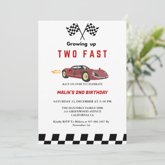 Twee Snel Race Car Boy 2e verjaardag Kaart (Staand voorkant)