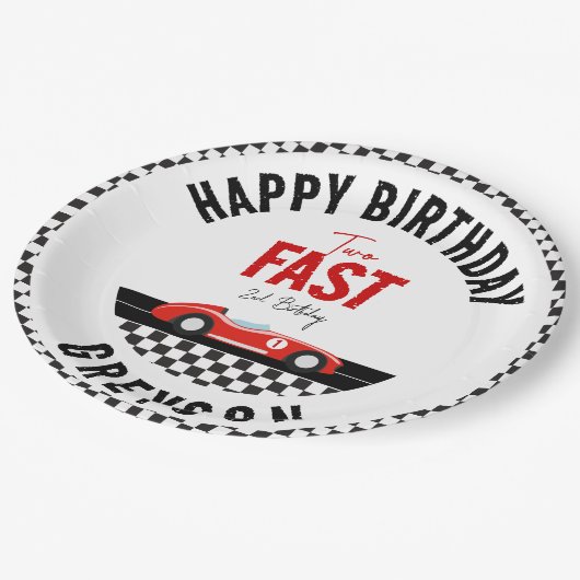 Twee Snel Race Car Boy 2e verjaardag Papieren Bordje (Gekanteld)