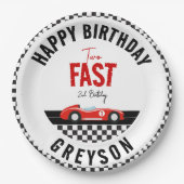 Twee Snel Race Car Boy 2e verjaardag Papieren Bordje (Voorkant)