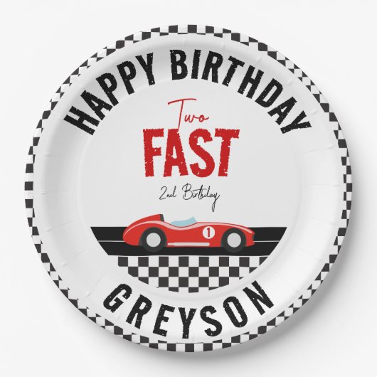 Twee Snel Race Car Boy 2e verjaardag Papieren Bordje (Voorkant)