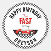 Twee Snel Race Car Boy 2e verjaardag Ronde Sticker (Voorkant)