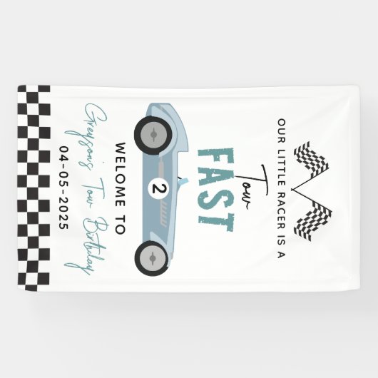Twee Snel Race Car Boy 2e verjaardag Spandoek (Horizontaal)