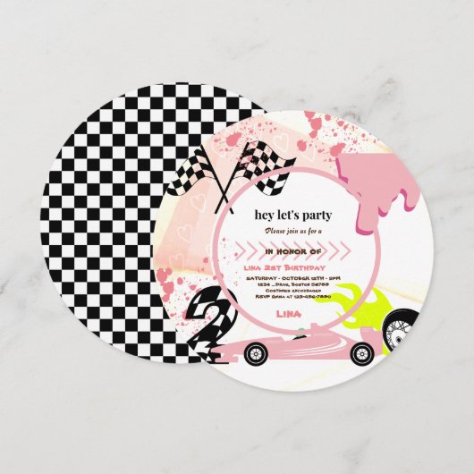 Twee Snel Race Car meisjes 2e verjaardag Kaart (Voorkant / Achterkant)