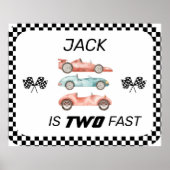 TWEE SNEL, RACECAR VERJAARDAG, OUDETIJDS AUTO POSTER (Voorkant)