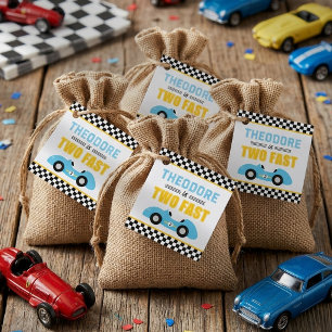 Twee Snel Ren Auto 2de Verjaardagsfeestje Bedankjes Labels