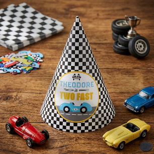 Twee Snel Ren Auto 2de Verjaardagsfeestje Feesthoedjes