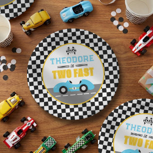 Twee Snel Ren Auto 2de Verjaardagsfeestje Papieren Bordje