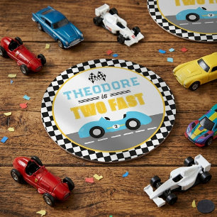 Twee Snel Ren Auto 2de Verjaardagsfeestje Ronde Kartonnen Onderzetter
