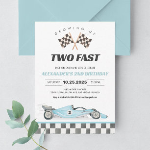 Twee Snel Ren Auto 2e Verjaardagsuitnodiging Kaart