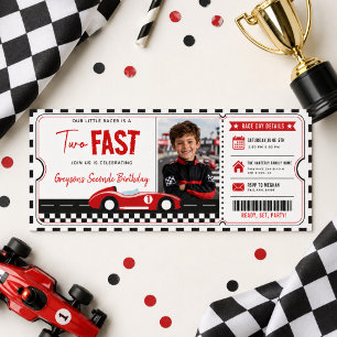 Twee Snel Ren Auto Jongen 2e Verjaardagsfeest Tick Kaart