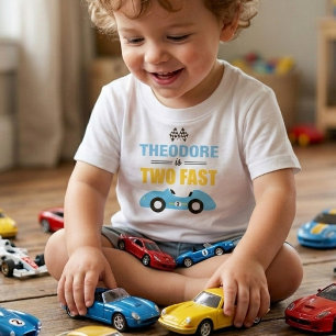 Twee Snel Rennauto 2de Verjaardagsfeestje Kinder Shirts