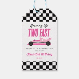 Twee Snel Roze Race Auto 2de Verjaardagsfeestje Cadeaulabel