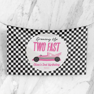 Twee Snel Roze Race Auto 2de Verjaardagsfeestje Spandoek