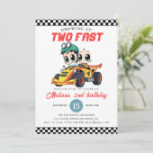 Twee Snelheidsrace Auto Jongen 2e Verjaardagsfeest Kaart (Staand voorkant)