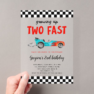 Twee Snelheidsraceauto Jongens Verjaardagsfeestje Acryl Uitnodigingen