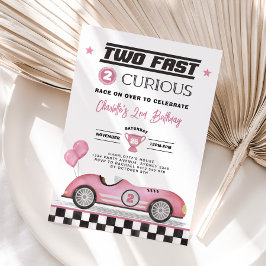Twee snelle 2 nieuwsgierig roze vintage auto meisj kaart