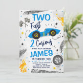 Twee snelle 2 nieuwsgierige blauwe 2e verjaardag u kaart (Staand voorkant)