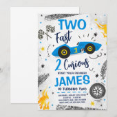 Twee snelle 2 nieuwsgierige blauwe 2e verjaardag u kaart (Voorkant / Achterkant)